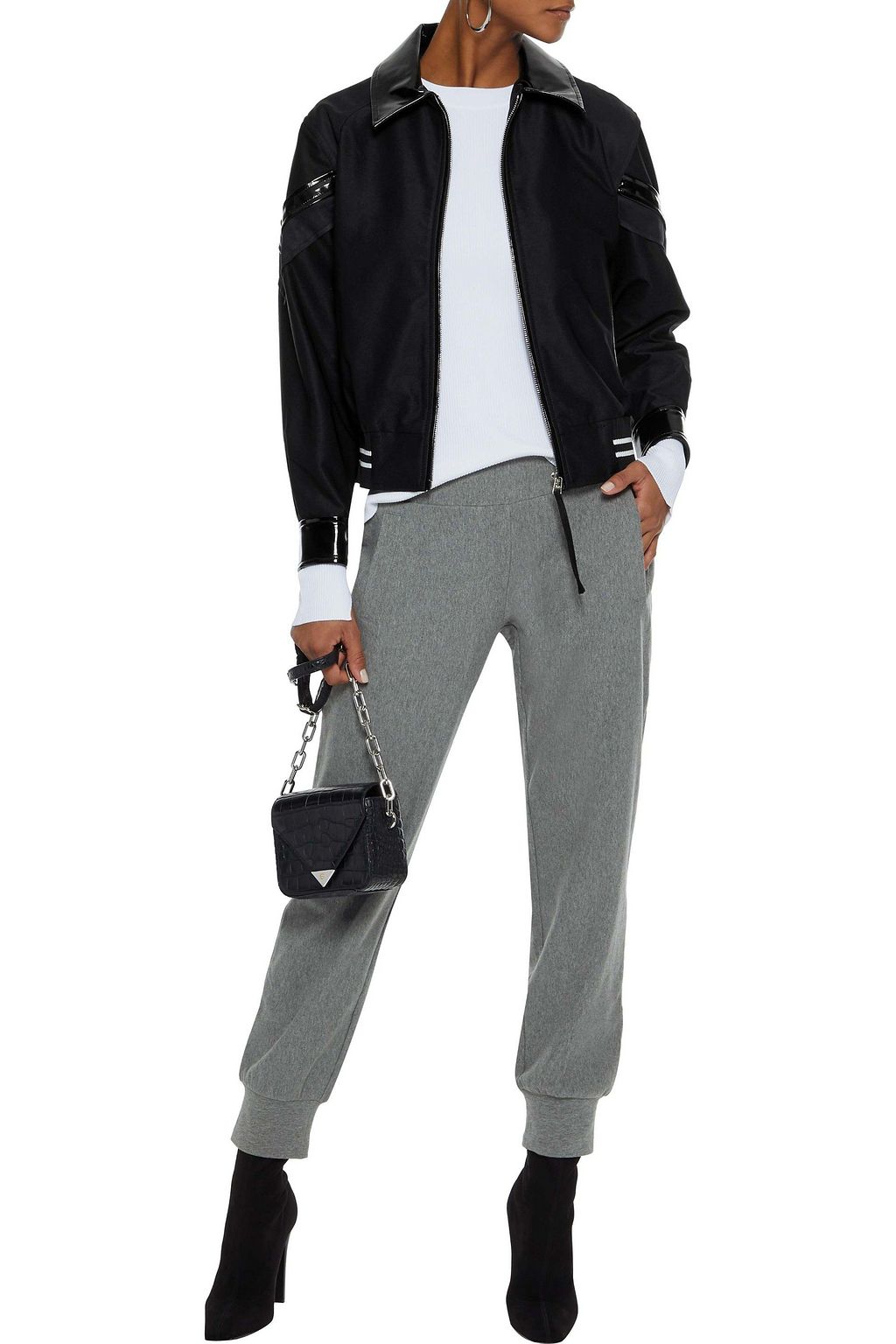 NORMA KAMALI Mélange French cotton-blend terry track pants