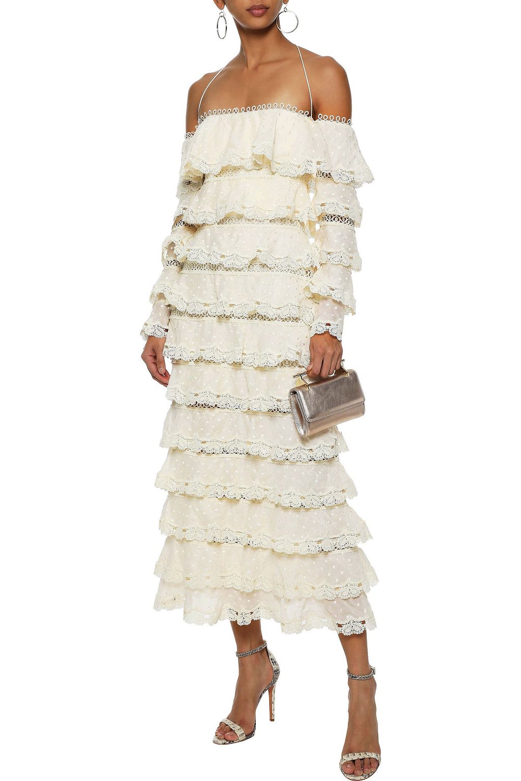 ZIMMERMANN Painted Heart Love off-the-shoulder Swiss-dot cotton and silk-blend midi dress