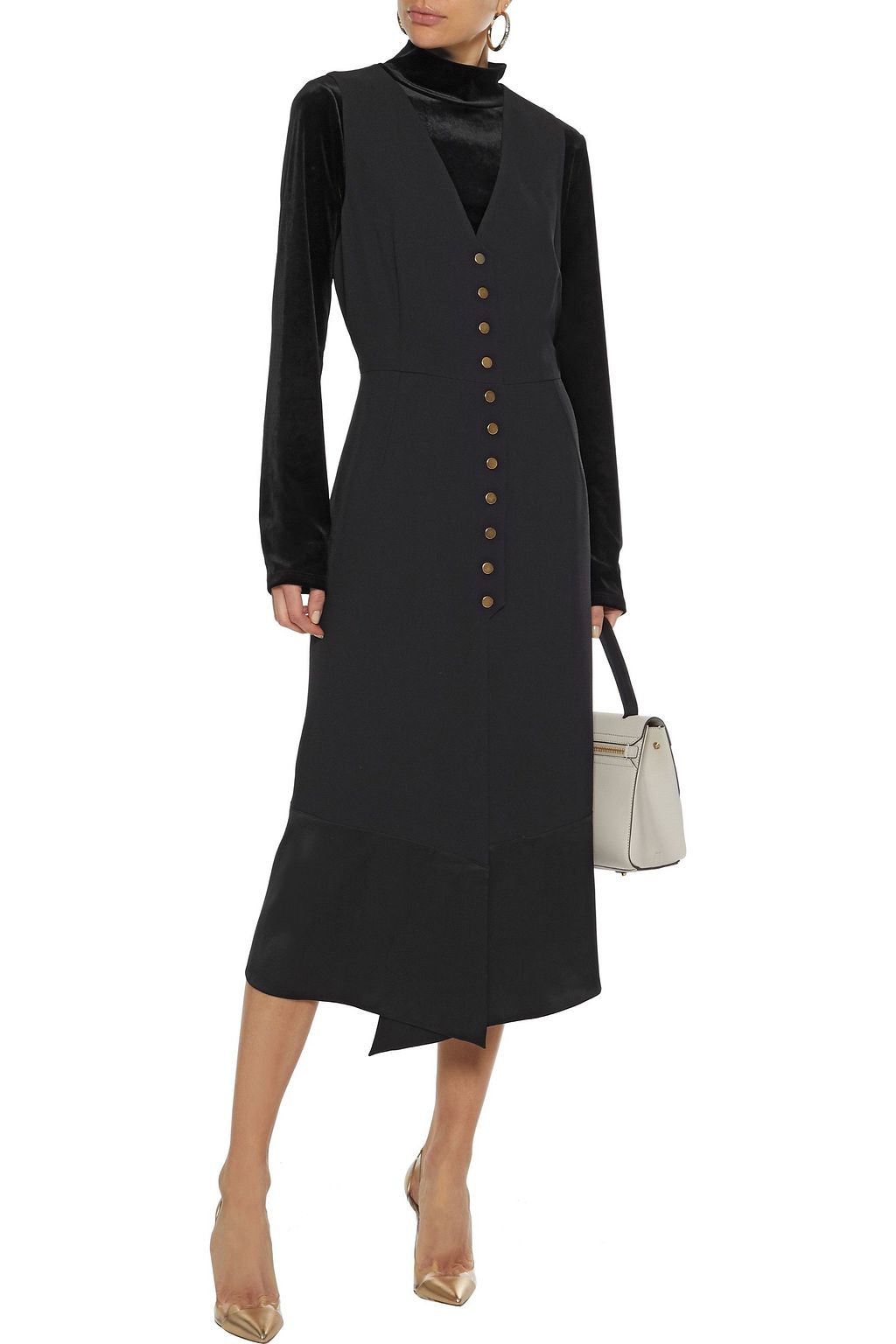 DEREK LAM Satin-paneled crepe midi dress