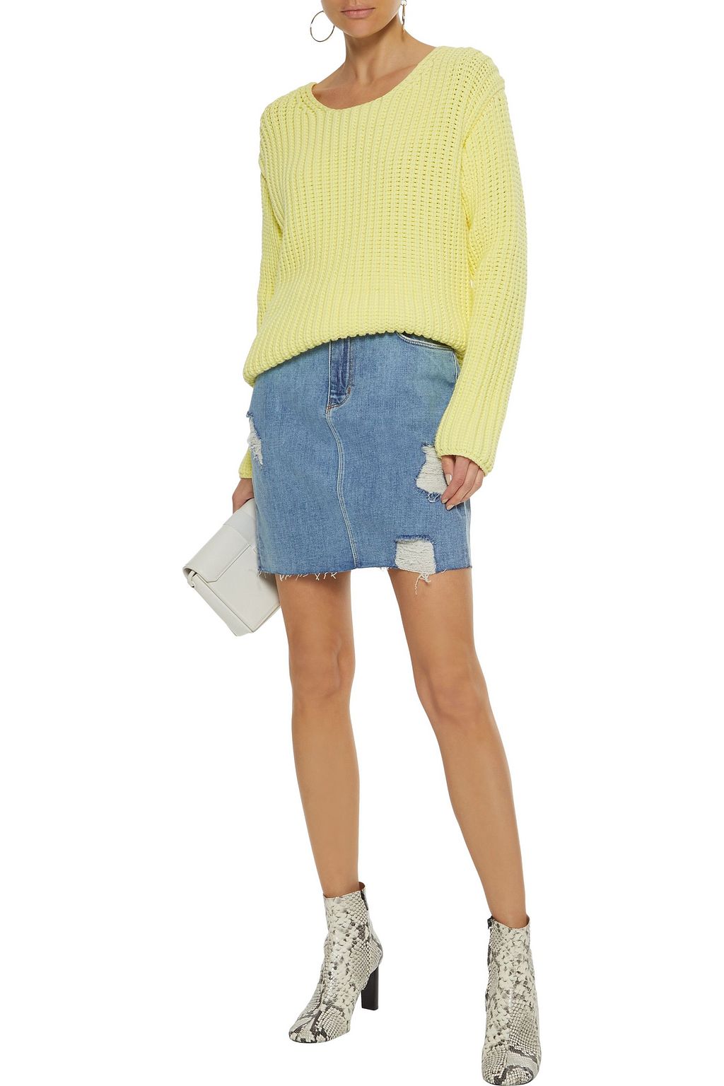 L'AGENCE Manuela distressed denim mini skirt