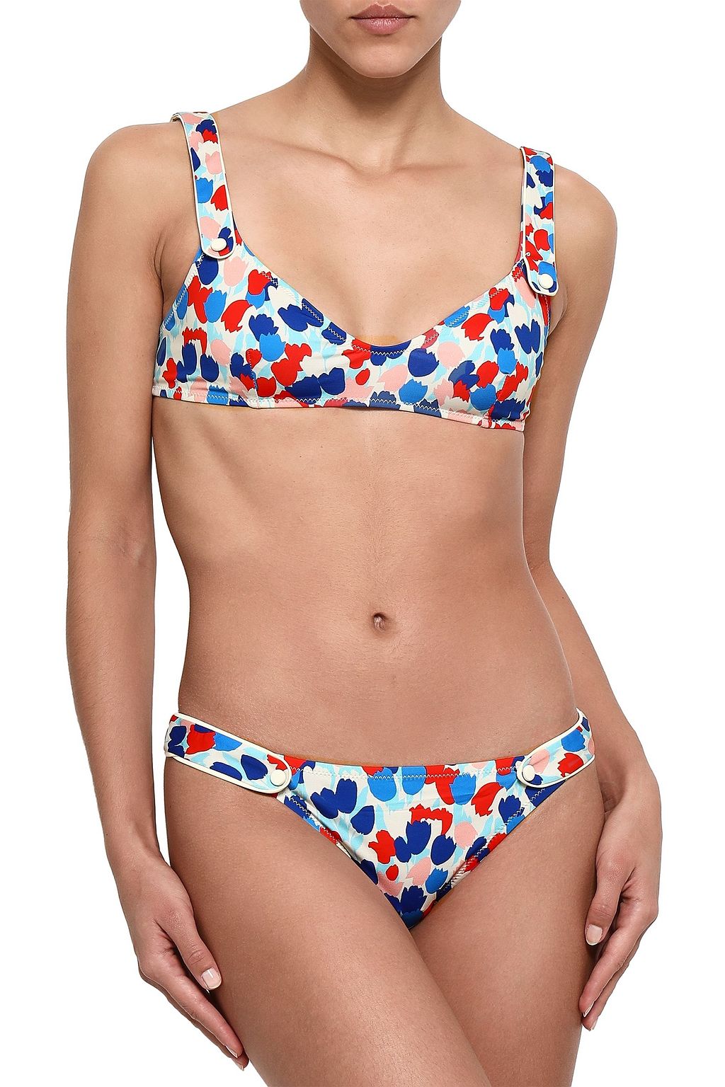 MORGAN LANE Isla button-detailed printed low-rise bikini briefs
