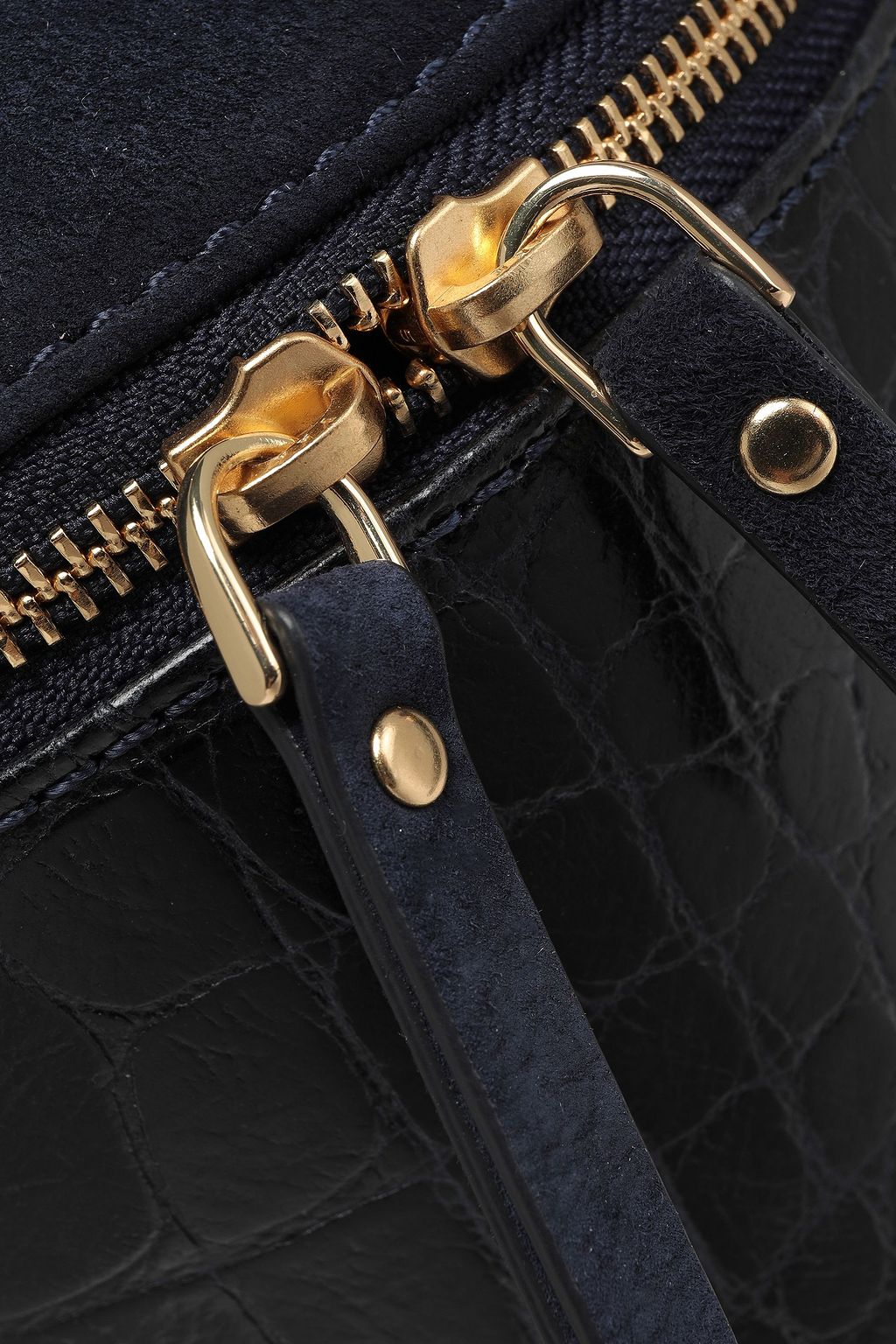 STAUD Croc-effect leather and suede bucket bag