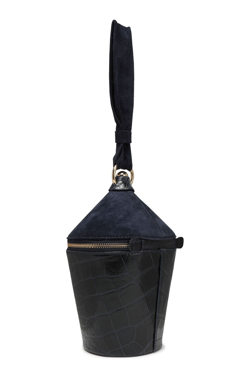STAUD Croc-effect leather and suede bucket bag