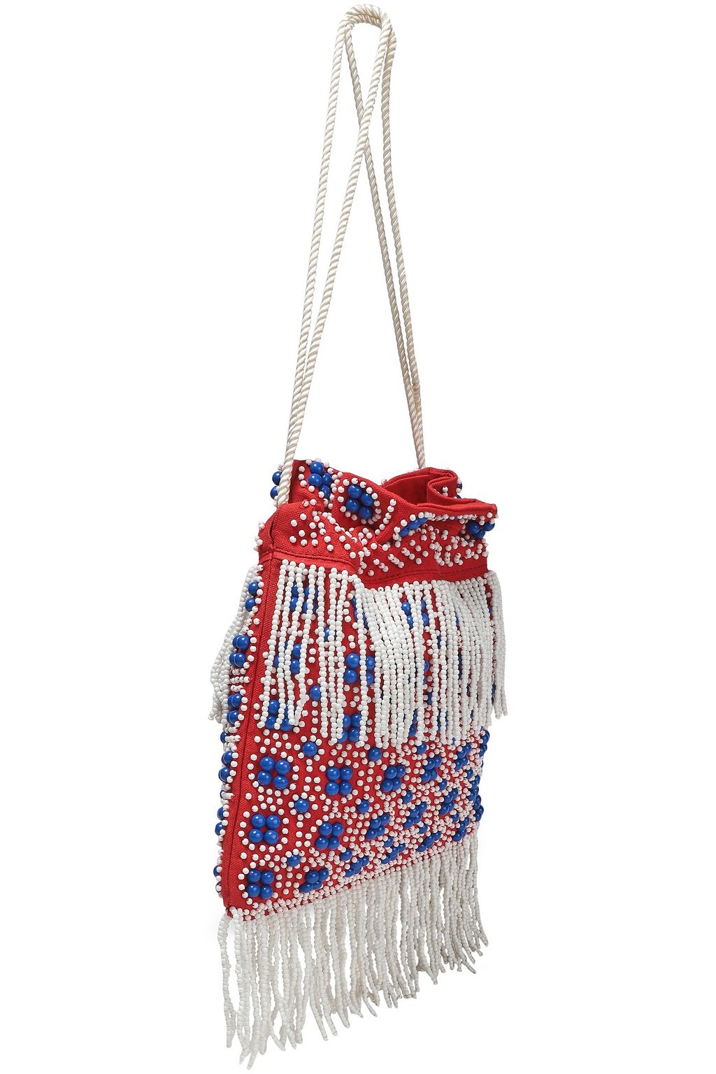 STAUD Lance beaded fringed canvas shoulder bag