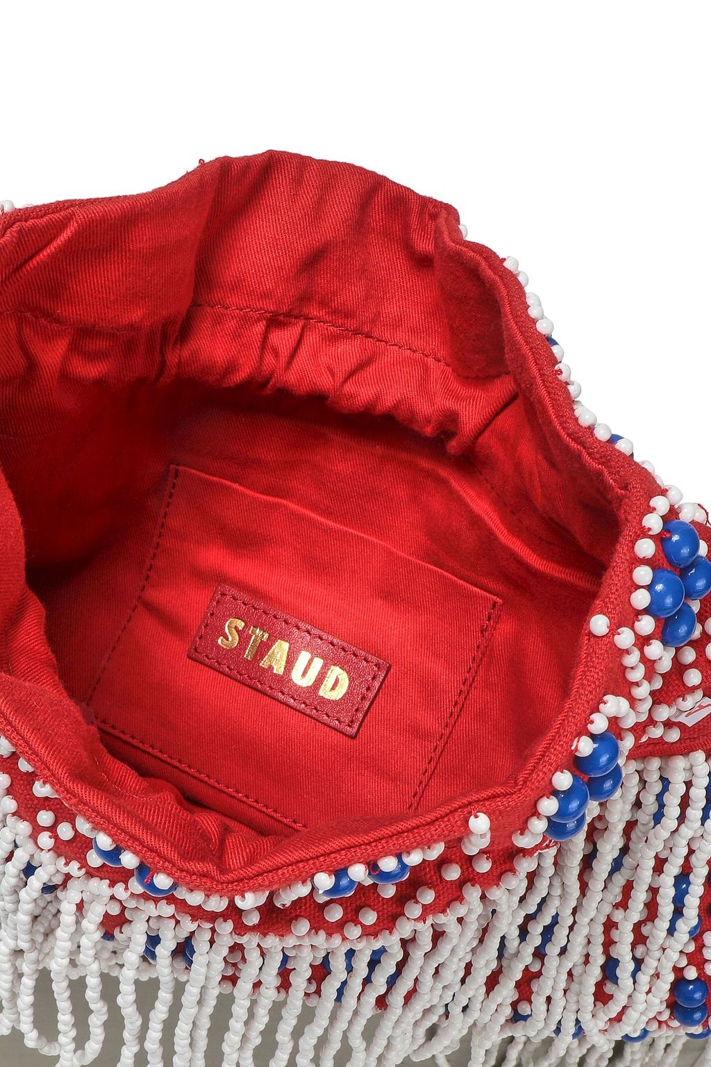 STAUD Lance beaded fringed canvas shoulder bag
