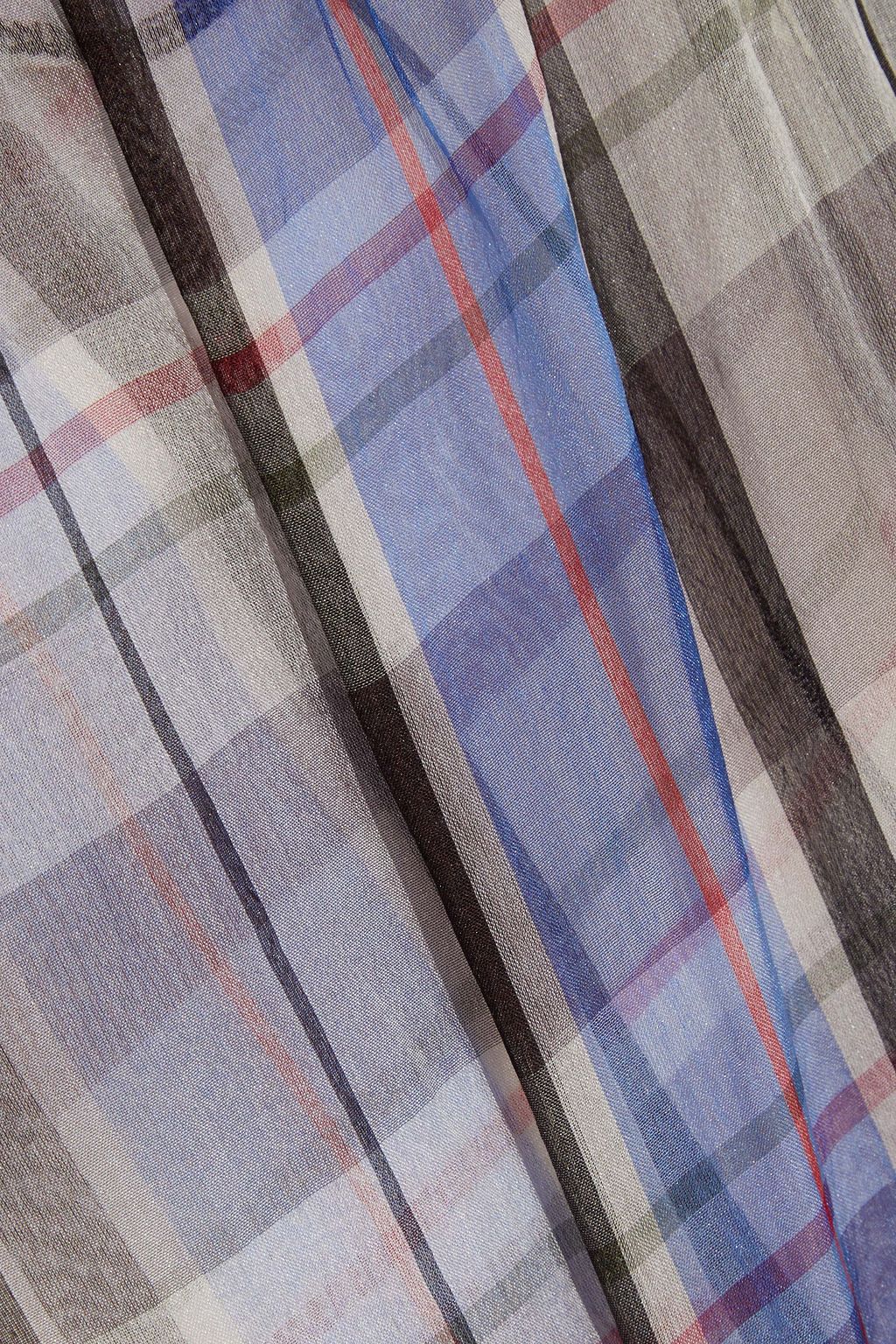 MARNI Gathered checked silk-chiffon top