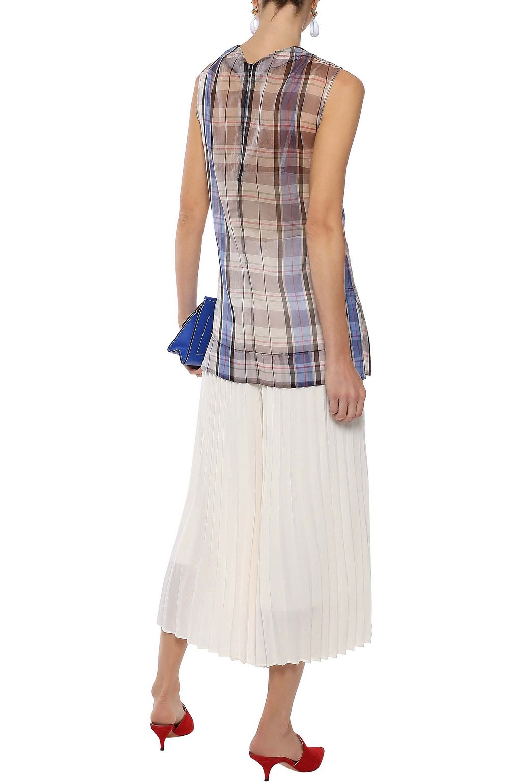 MARNI Gathered checked silk-chiffon top