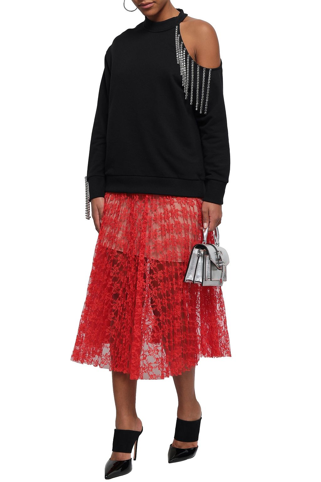 CHRISTOPHER KANE Pleated lace midi skirt