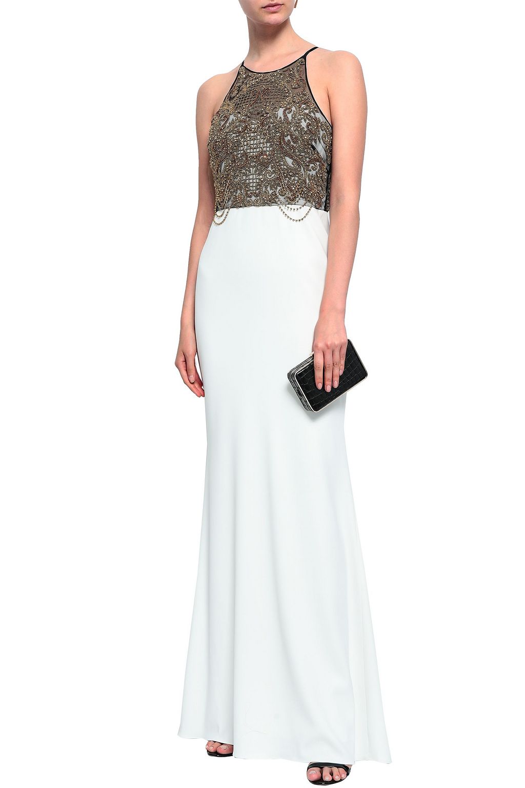 badgley mischka silver gown