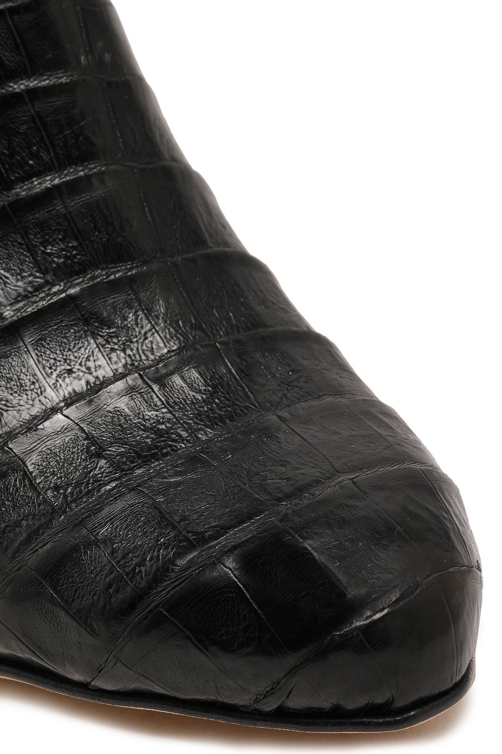 TIBI Zoe patent leather-trimmed crocodile mules