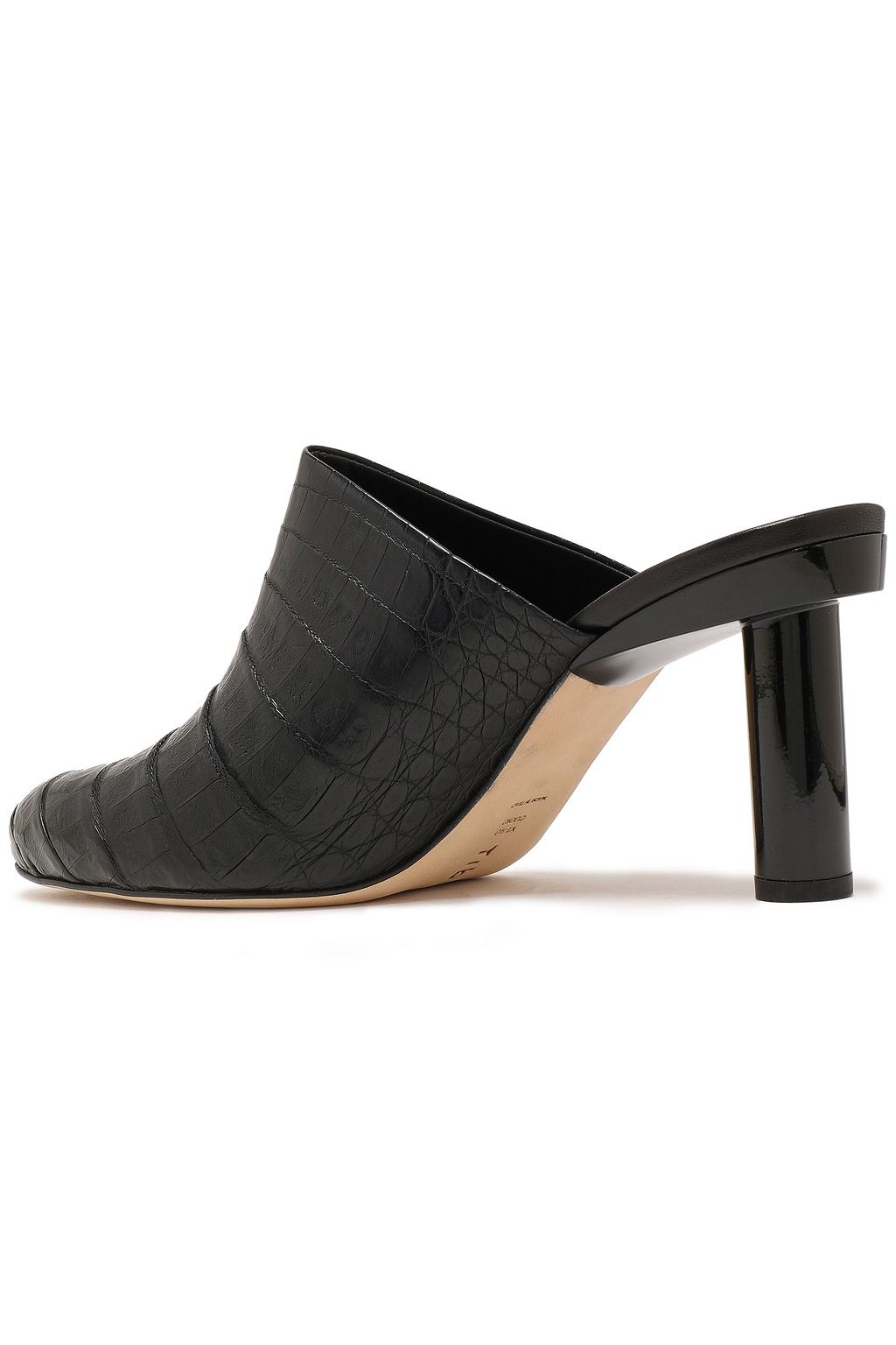 TIBI Zoe patent leather-trimmed crocodile mules
