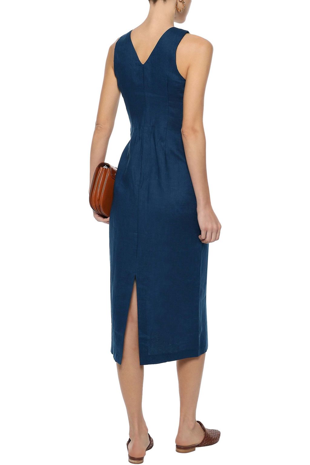 IRIS & INK Helena button-detailed linen midi dress