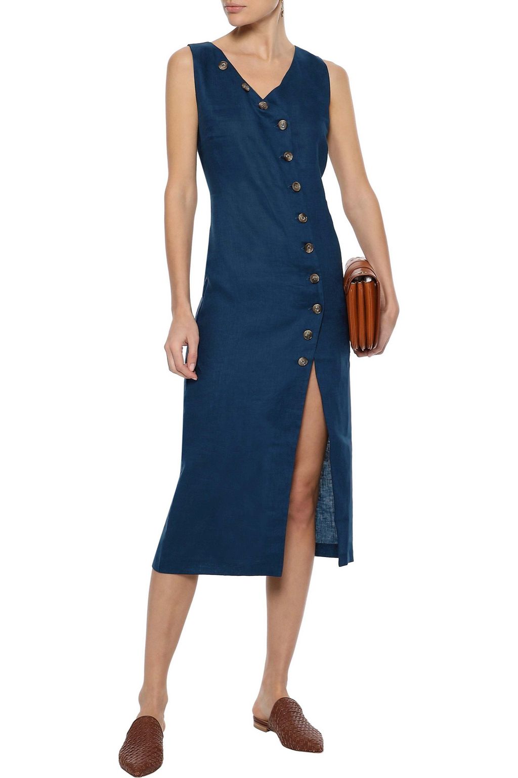 IRIS & INK Helena button-detailed linen midi dress