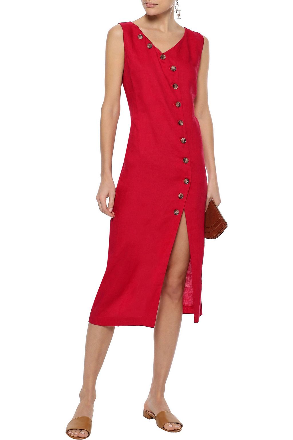 IRIS & INK Helena button-detailed linen midi dress