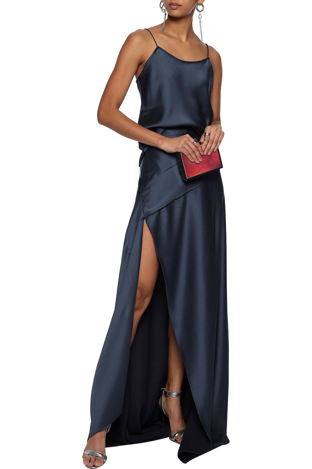 MICHAEL LO SORDO Split-front hammered-satin maxi skirt