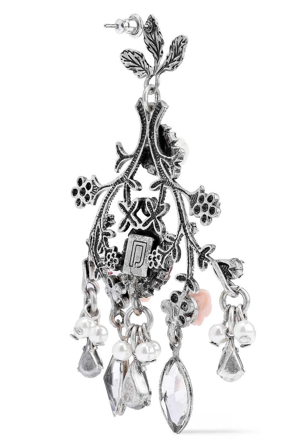 DANNIJO Ivy oxidized silver-plated, resin, faux pearl and crystal earrings