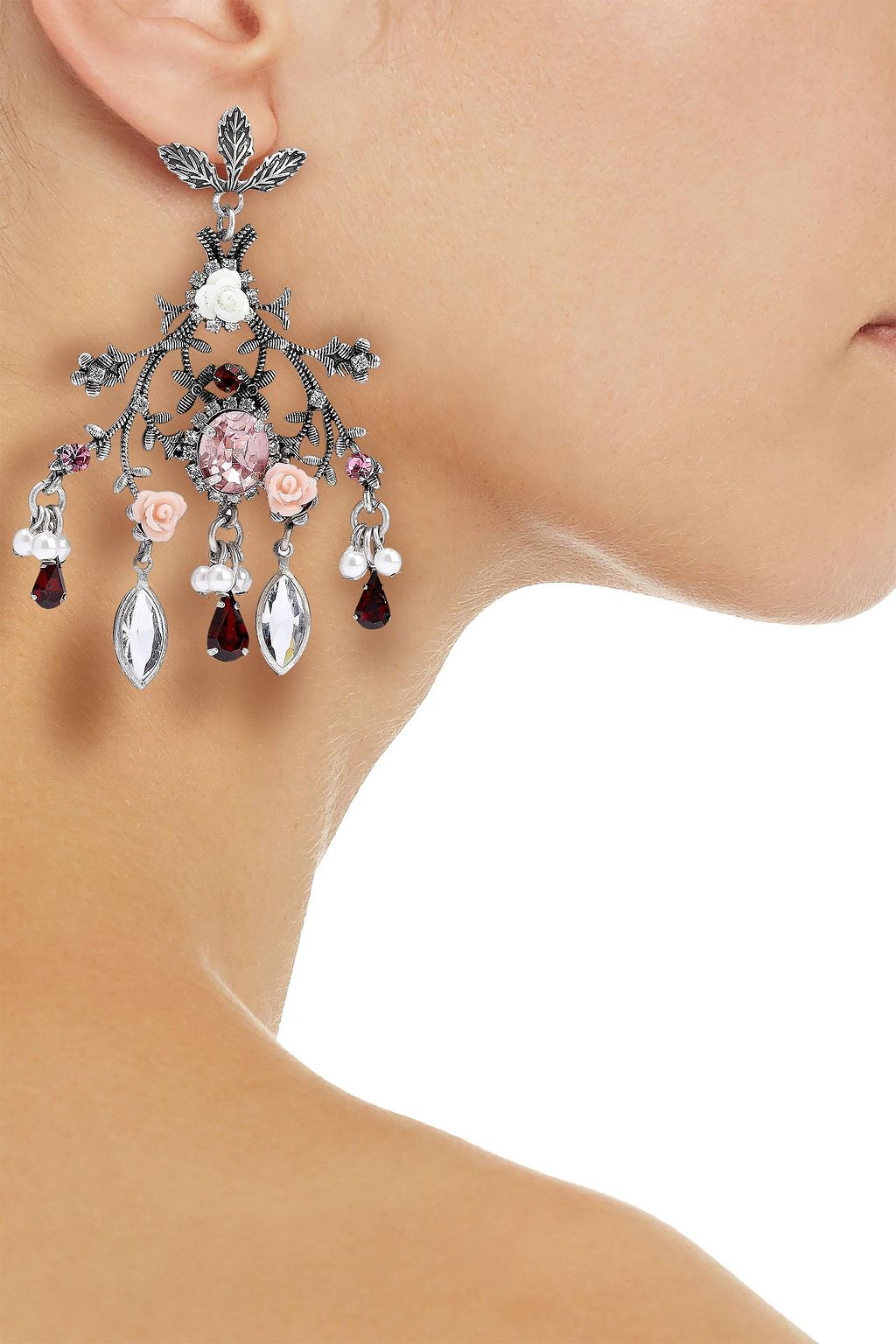 DANNIJO Ivy oxidized silver-plated, resin, faux pearl and crystal earrings