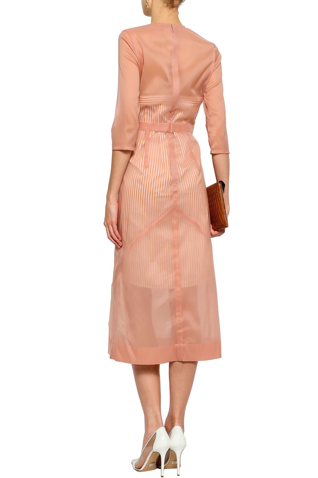 VICTORIA BECKHAM Striped poplin and silk-blend organza midi dress