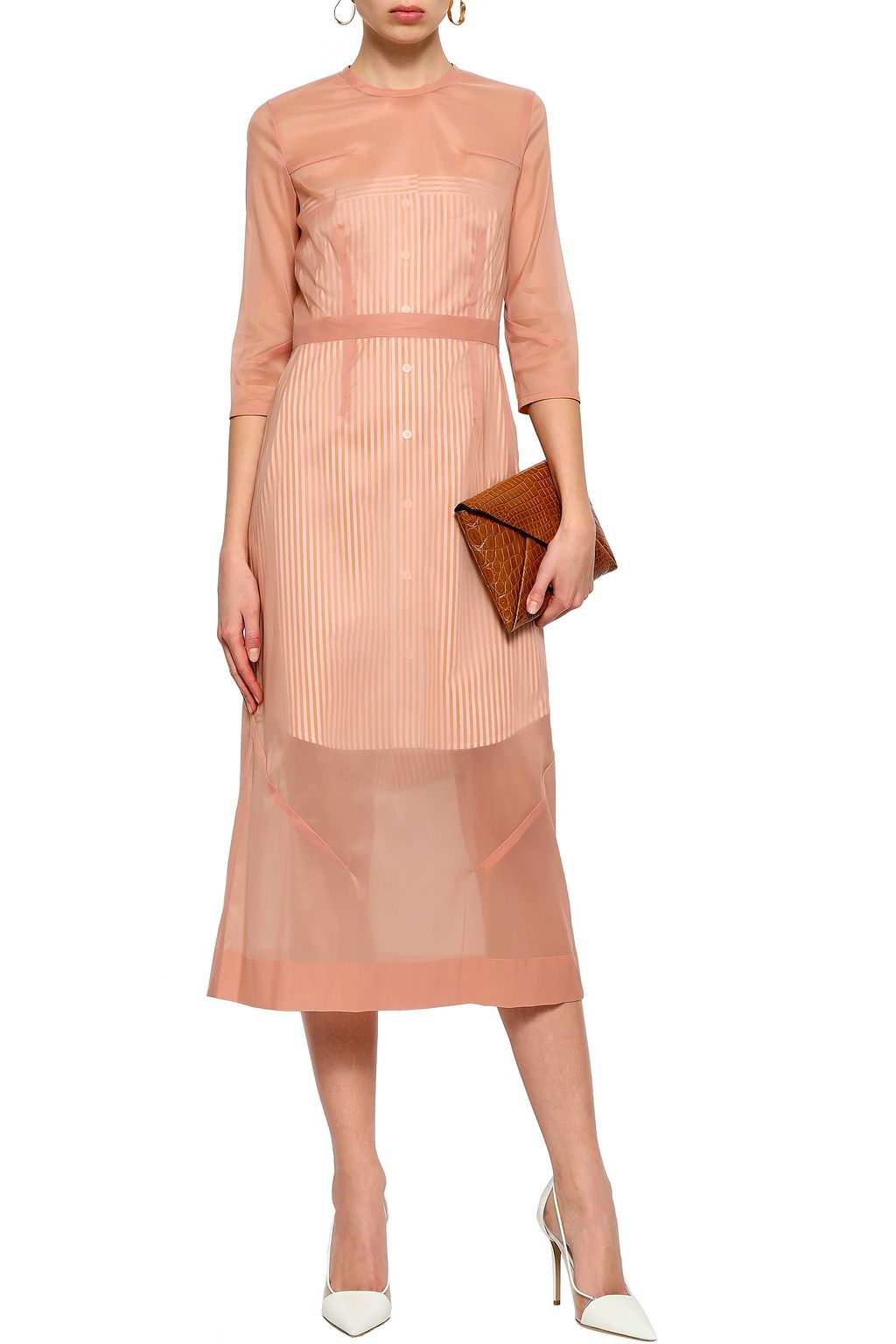VICTORIA BECKHAM Striped poplin and silk-blend organza midi dress