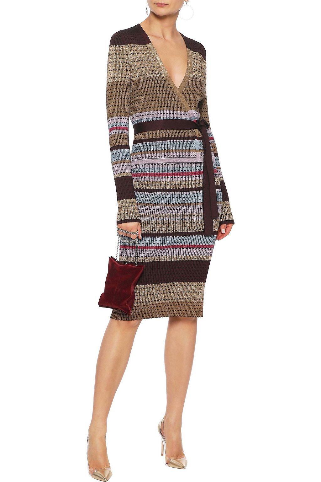 DIANE VON FURSTENBERG Metallic striped crochet-knit pencil skirt
