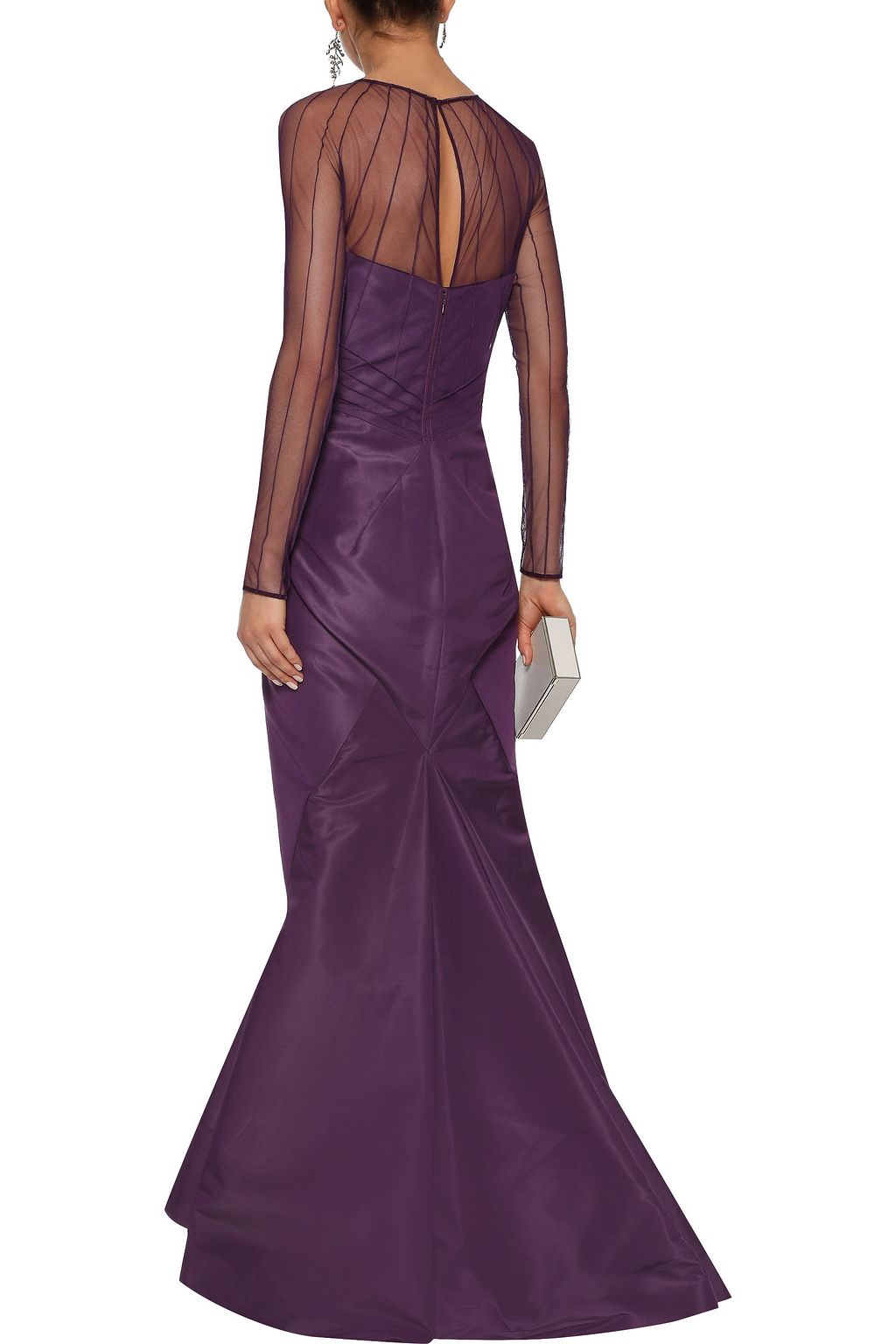 ZAC POSEN Pintucked tulle and duchesse silk-satin gown