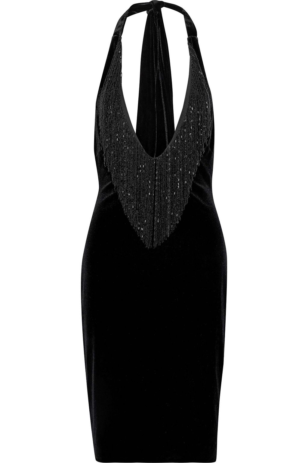 badgley mischka beaded fringe halter gown