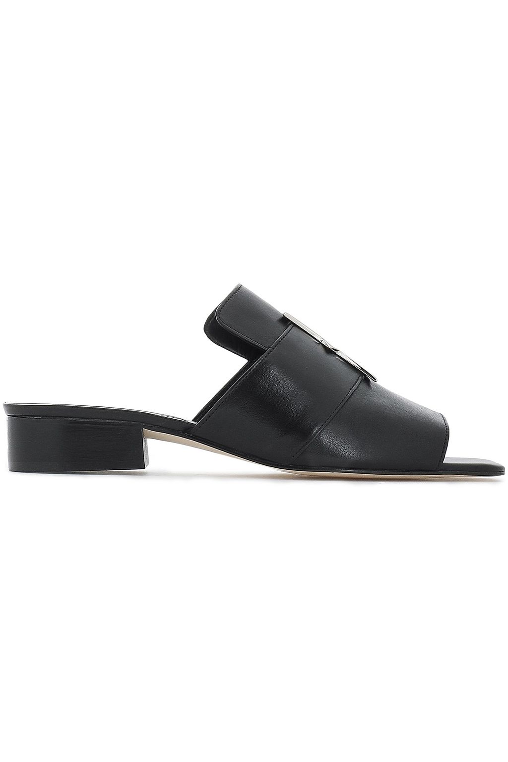 black leather mules flat