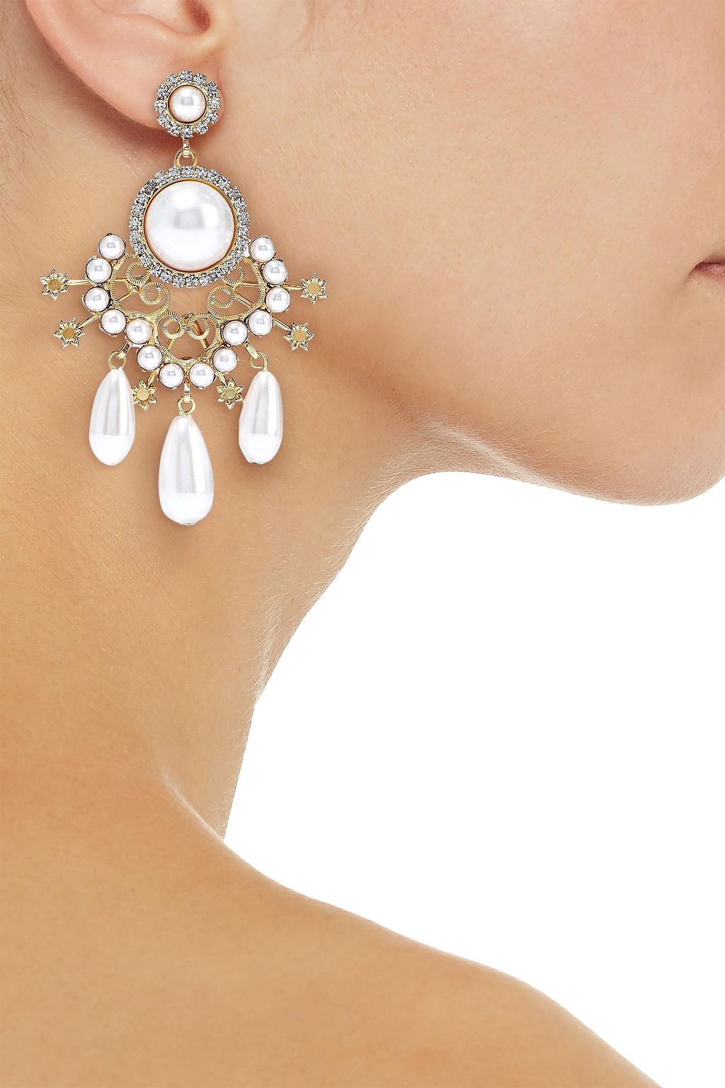 ELIZABETH COLE 24-karat gold-plated, faux pearl and crystal earrings