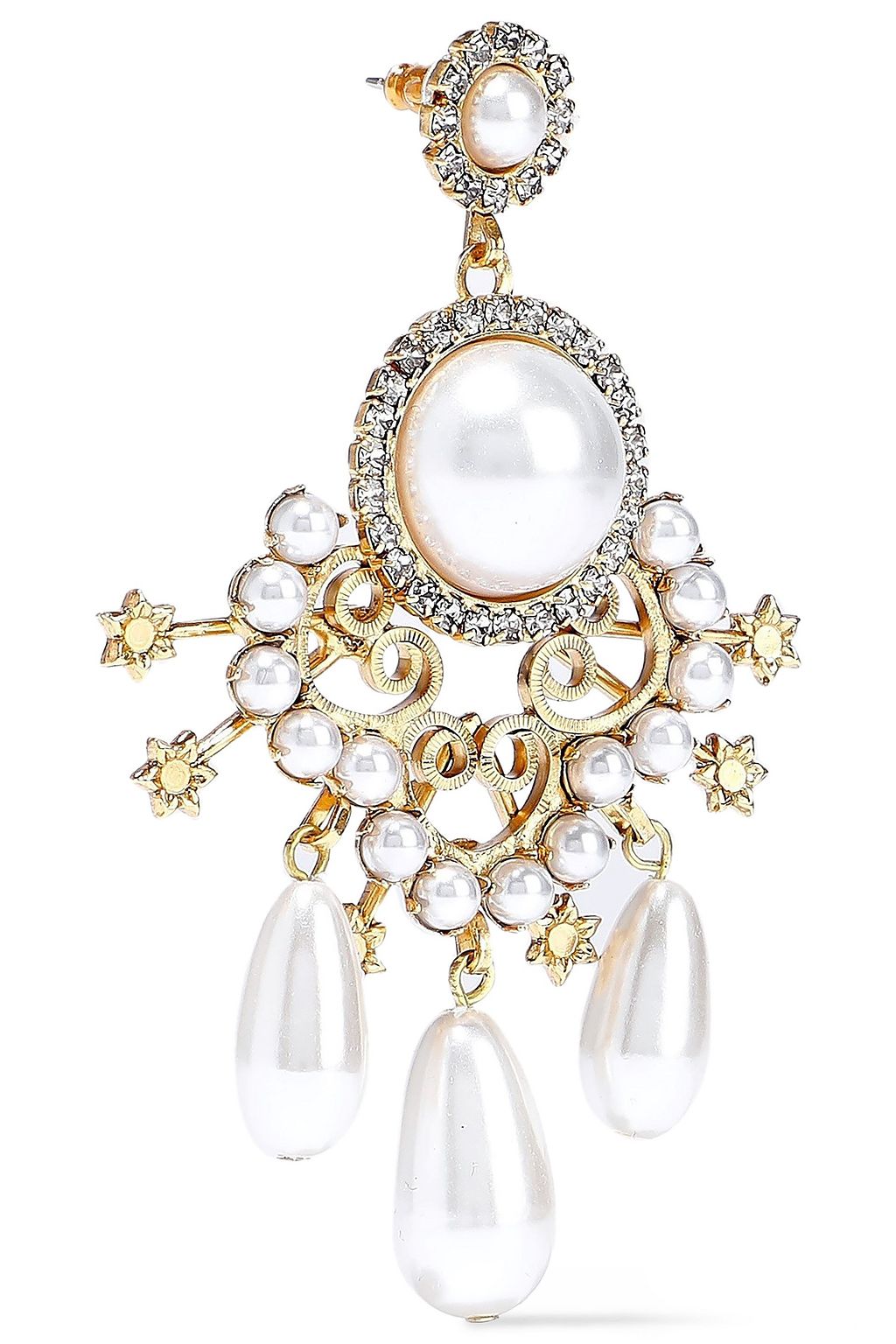 ELIZABETH COLE 24-karat gold-plated, faux pearl and crystal earrings