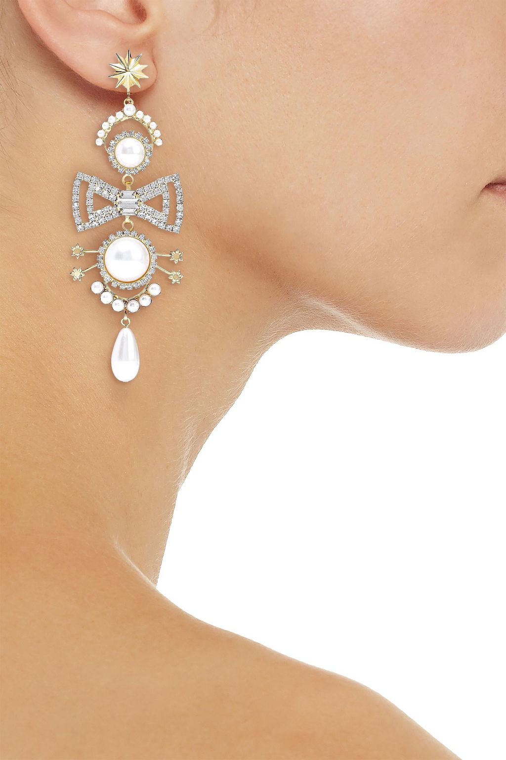 ELIZABETH COLE 24-karat gold-plated, faux pearl and crystal earrings