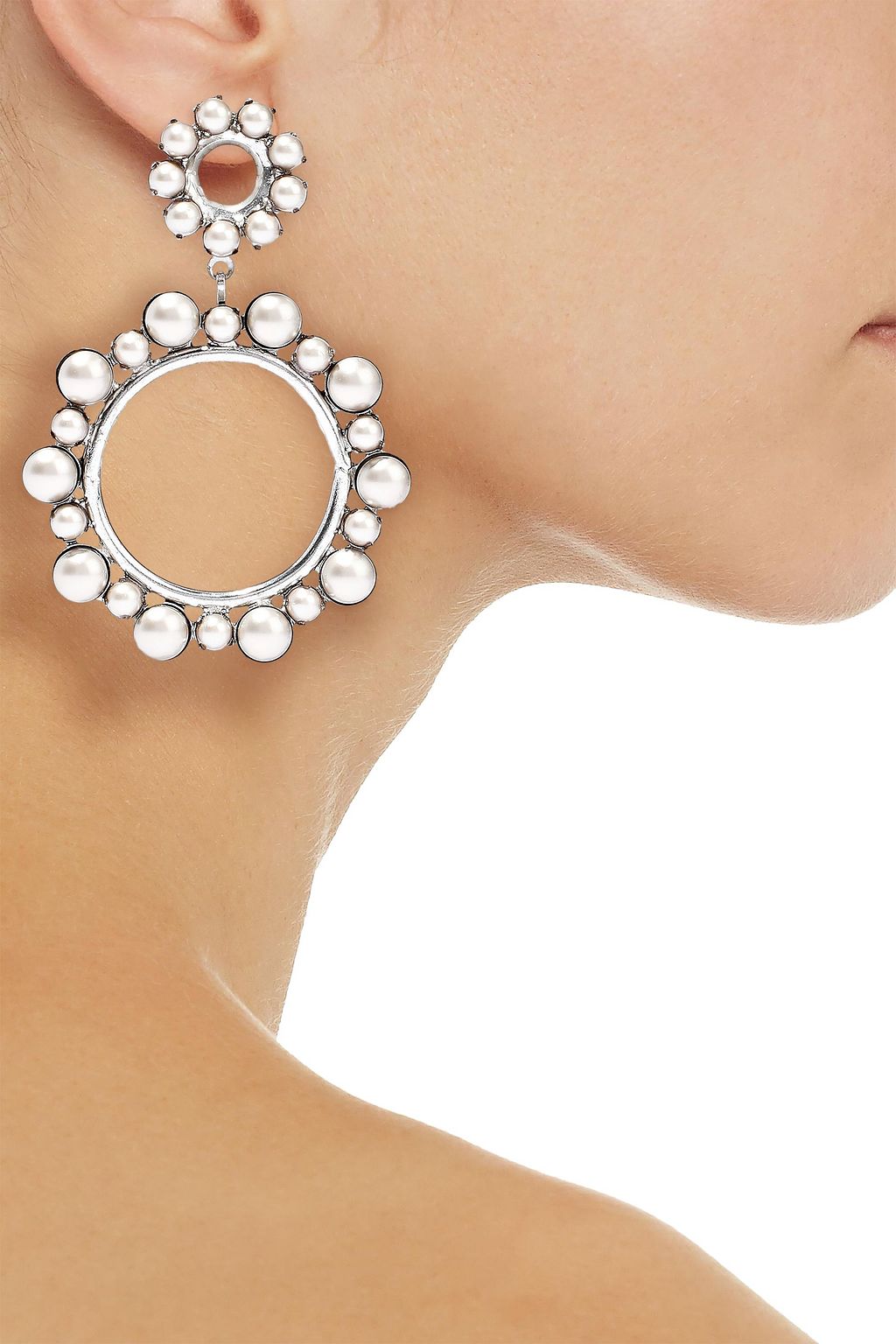 ELIZABETH COLE Silver-tone faux pearl hoop earrings