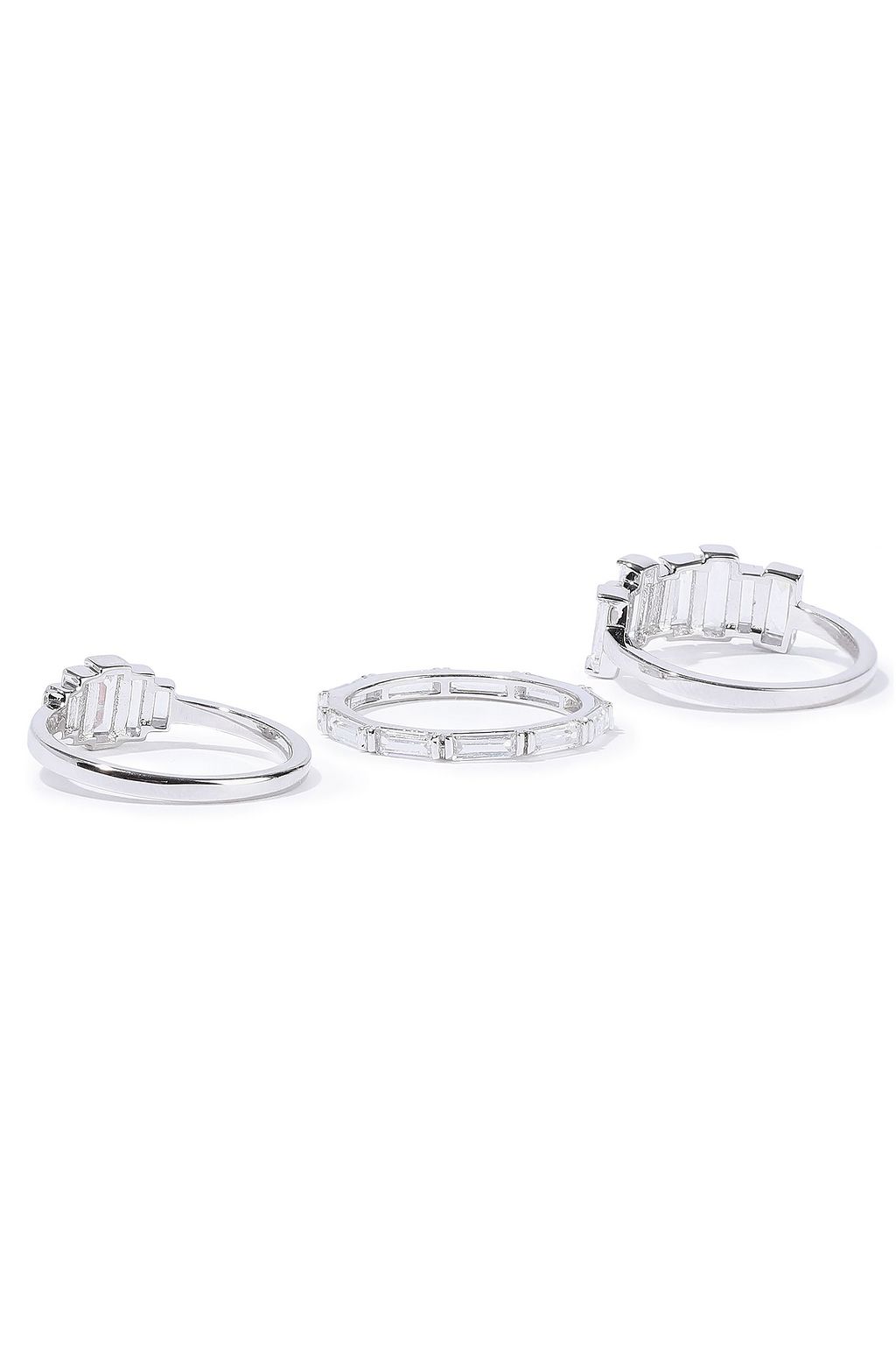 NOIR JEWELRY Set of three rhodium-plated crystal rings