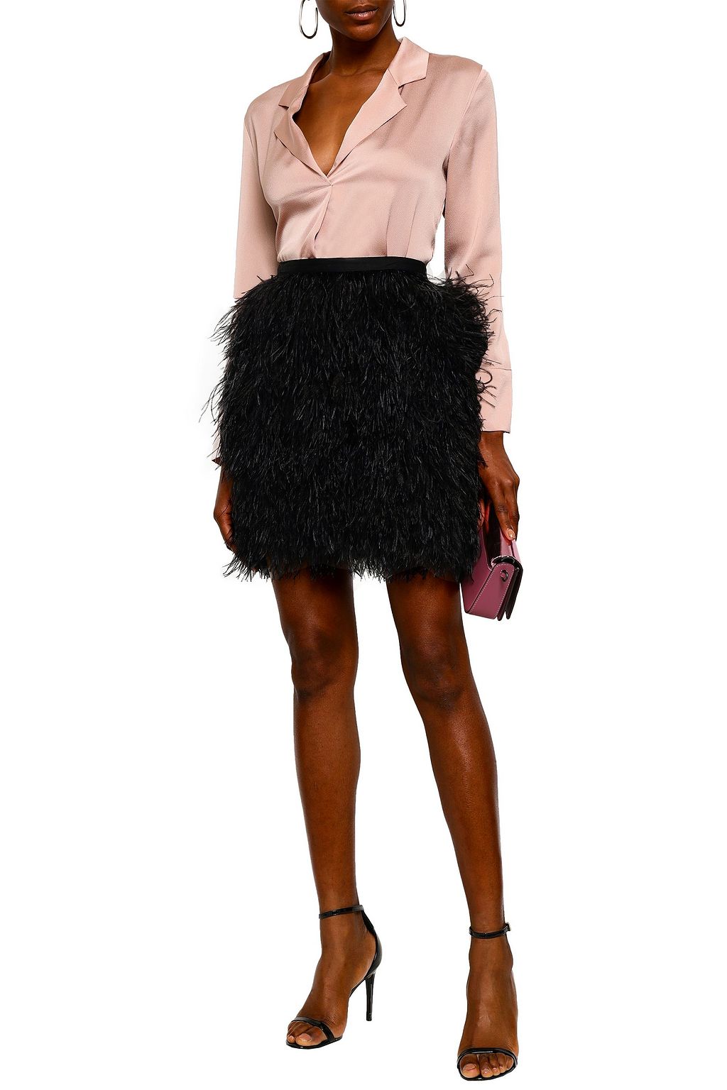 ROBERT RODRIGUEZ Feather-embellished cotton-blend mini skirt