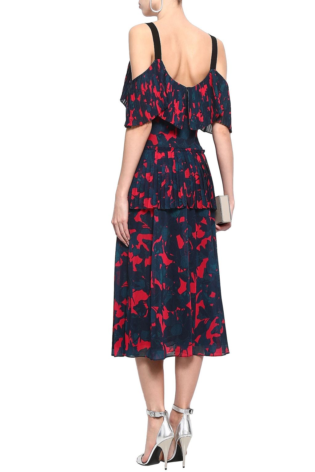 JASON WU Cold-shoulder floral-print georgette peplum midi dress