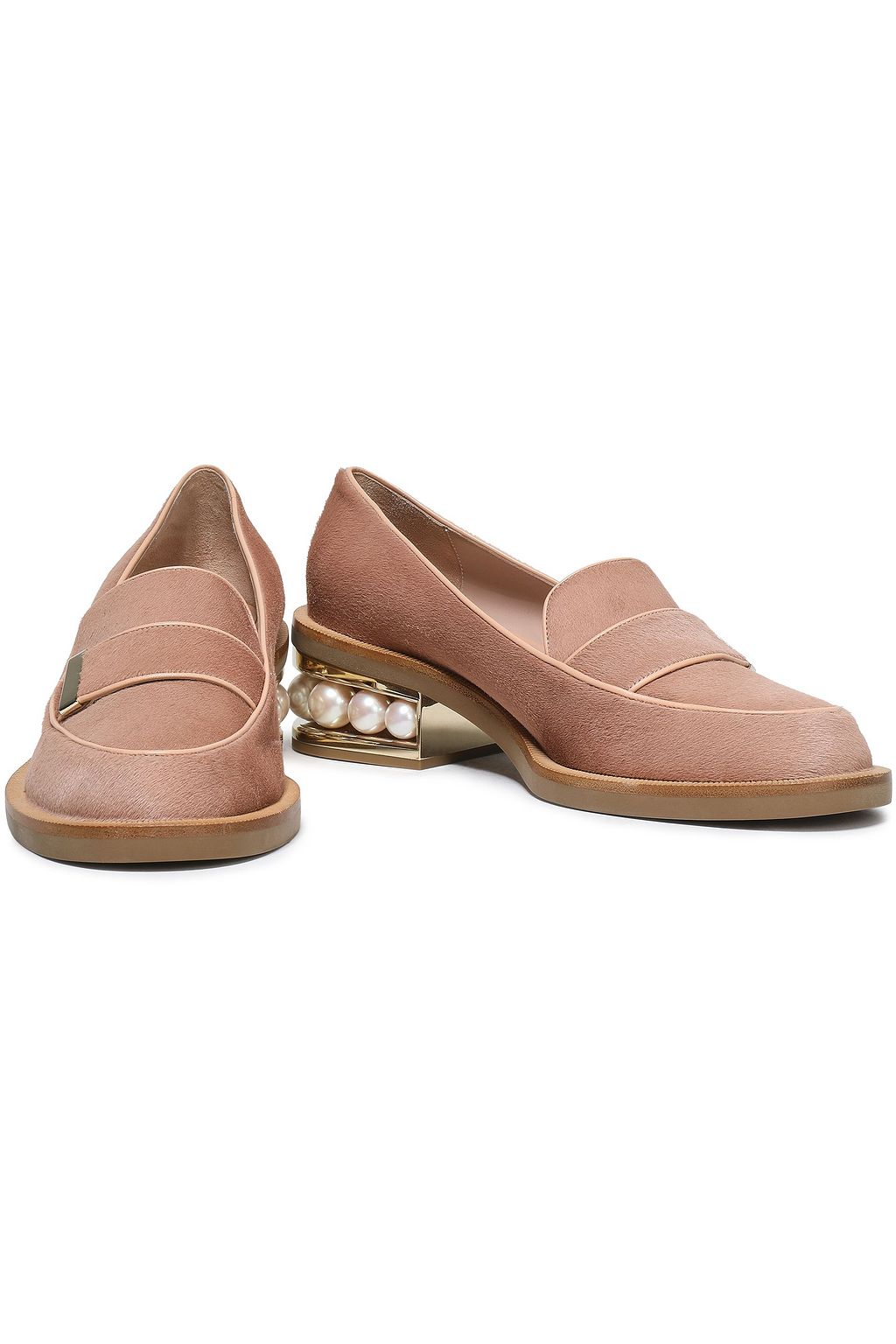 NICHOLAS KIRKWOOD Faux pearl-embellished calf hair loafers