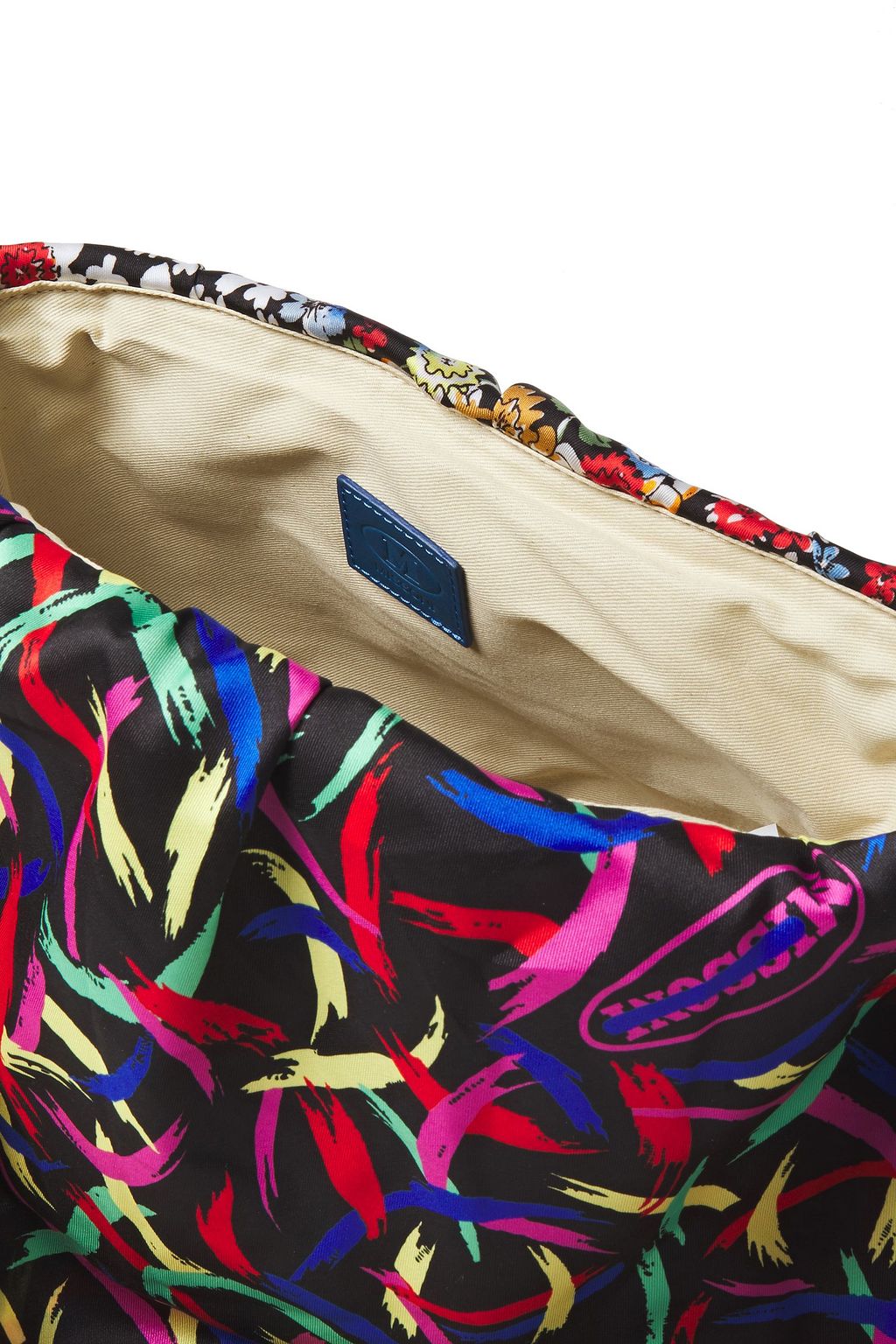 M MISSONI Printed satin-twill and faux raffia bucket bag