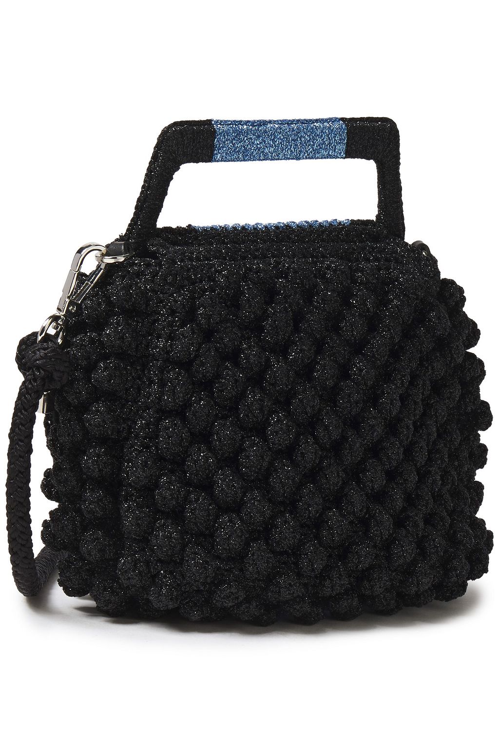 M MISSONI Pompom-embellished metallic crocheted tote