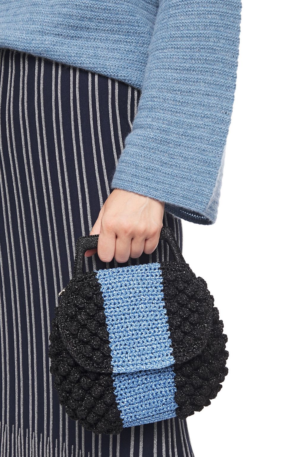 M MISSONI Pompom-embellished metallic crocheted tote