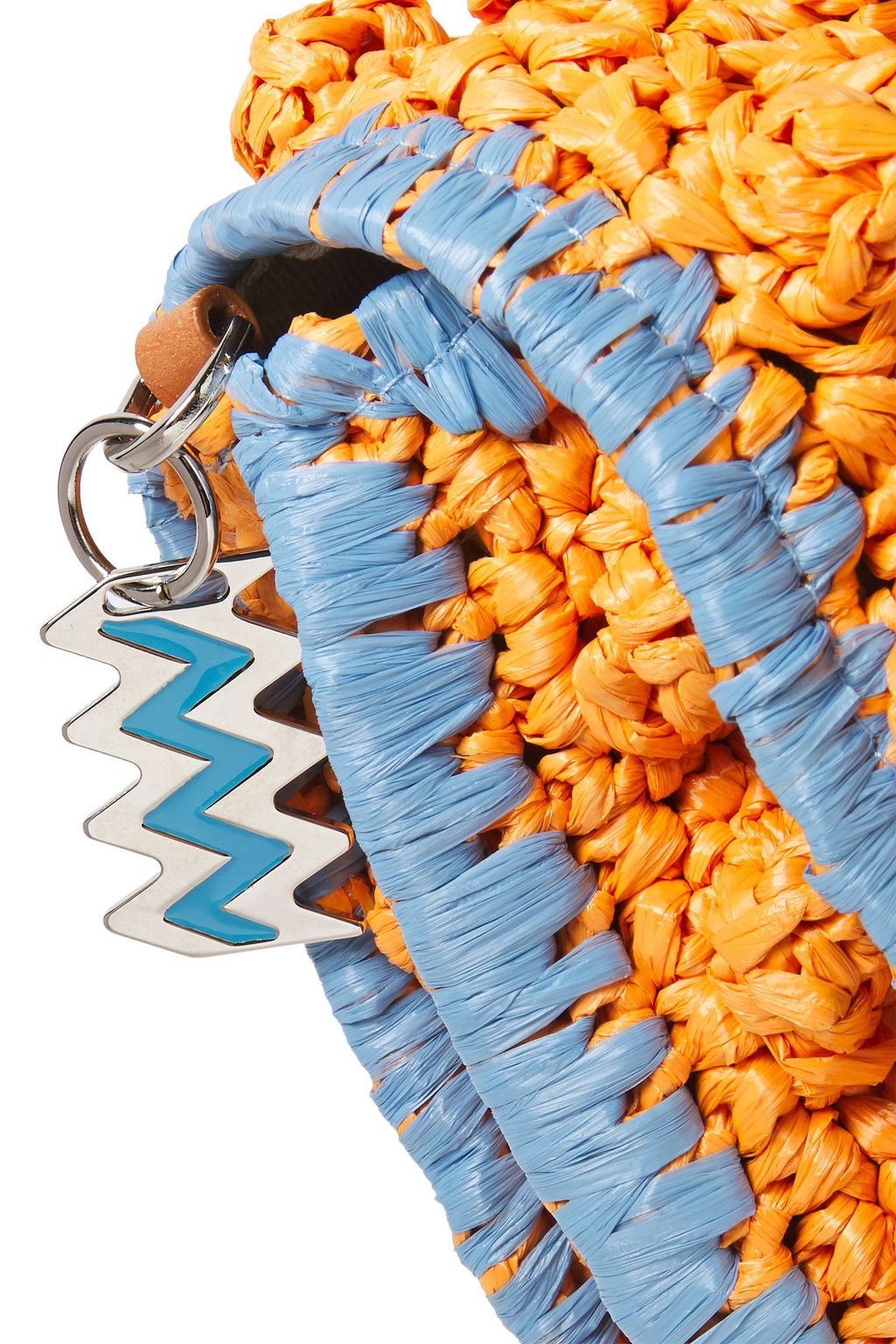 M MISSONI Pompom-embellished faux raffia-paneled crocheted shoulder bag