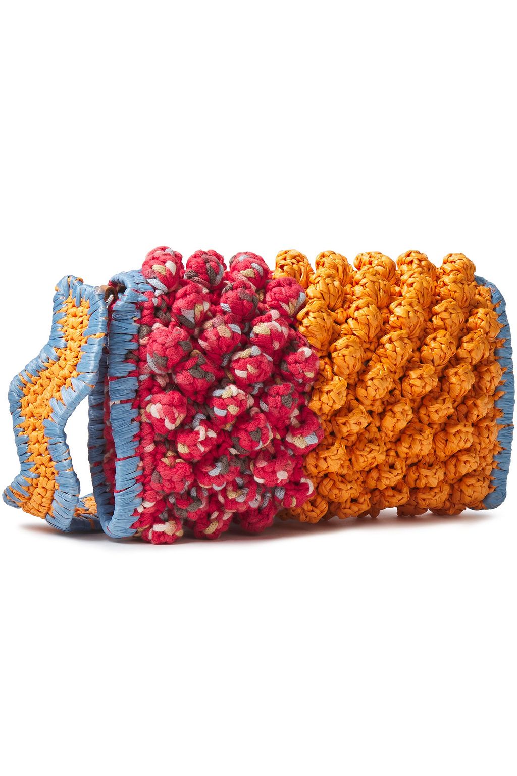 M MISSONI Pompom-embellished faux raffia-paneled crocheted shoulder bag