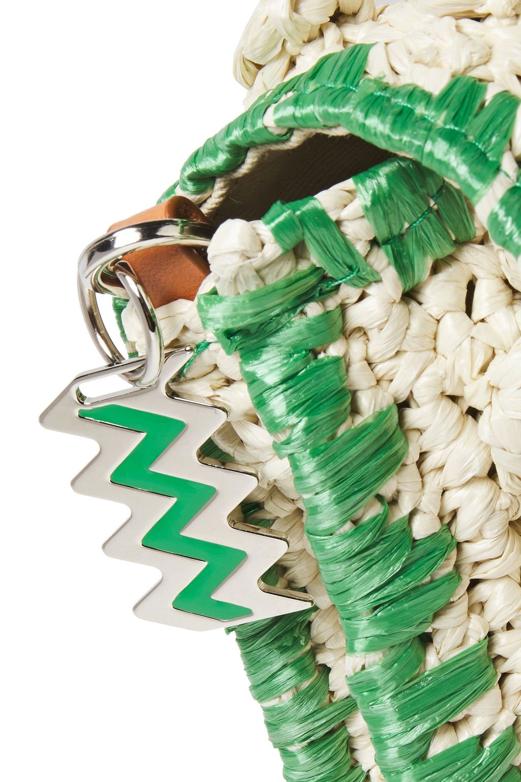 M MISSONI Pompom-embellished faux raffia-paneled crocheted shoulder bag