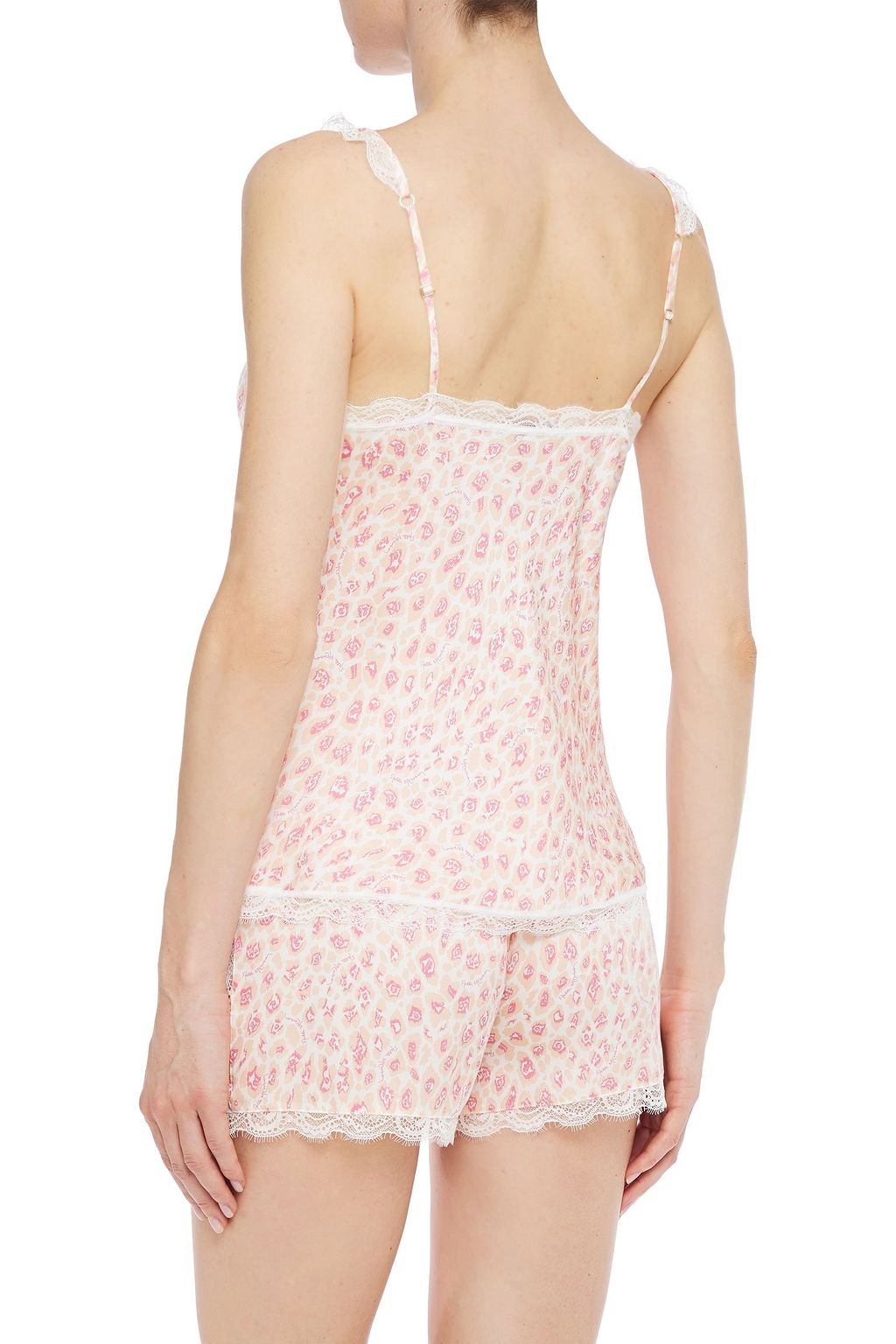 STELLA MCCARTNEY Tana Snooping lace-trimmed leopard-print stretch-silk satin pajama shorts