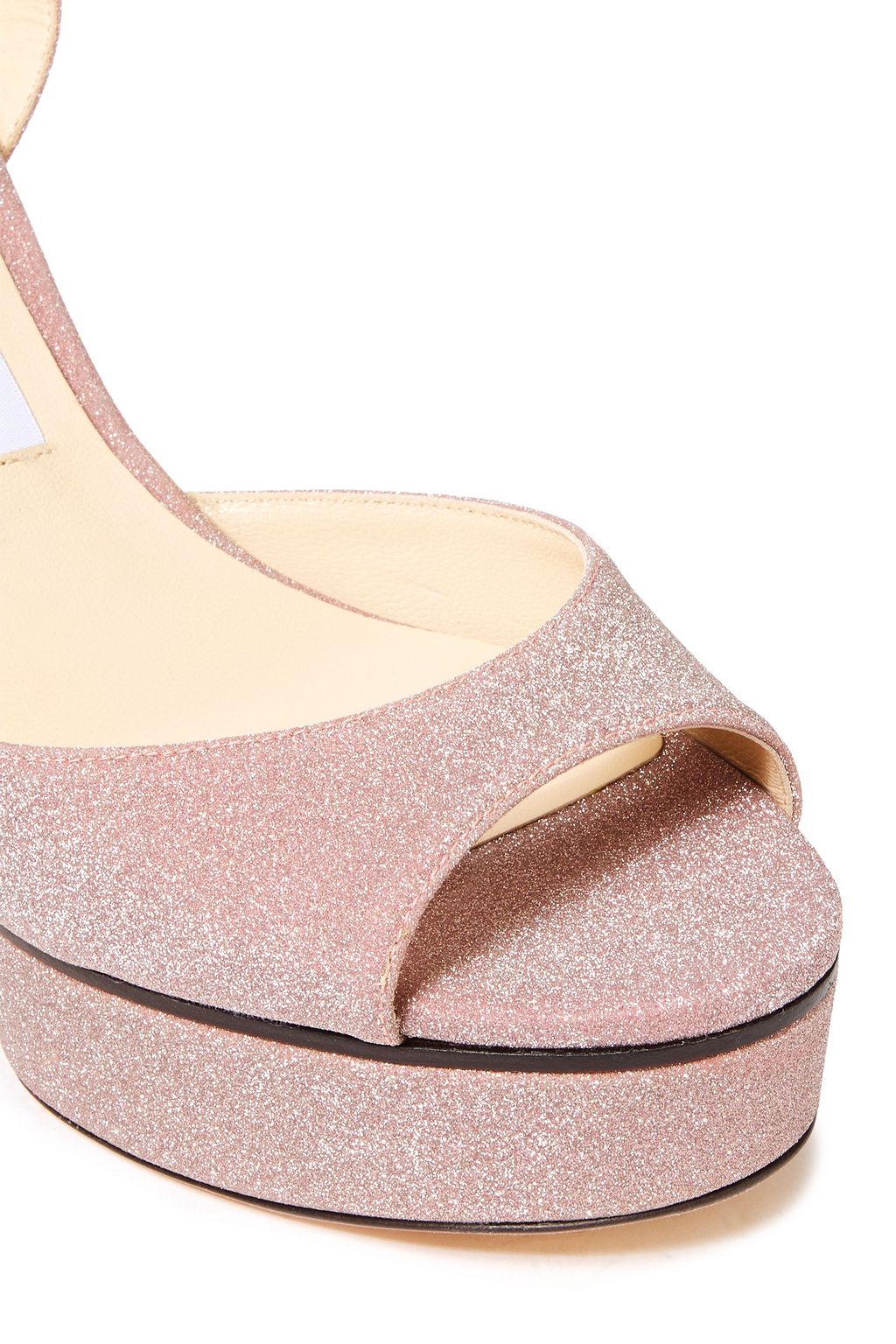 JIMMY CHOO Peachy 105 glittered leather platform sandals