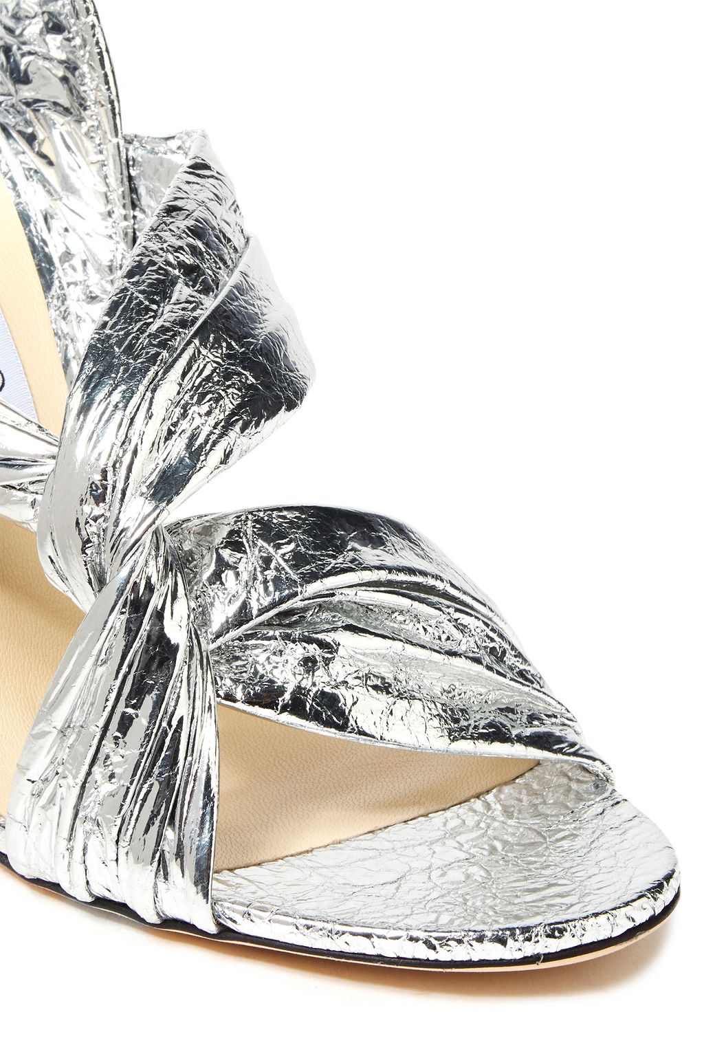 JIMMY CHOO Lalia 100 twisted metallic cracked-leather sandals