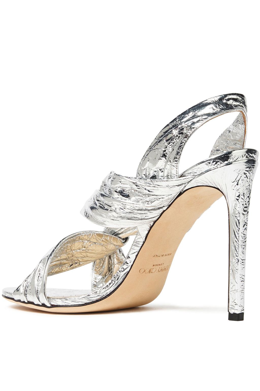 JIMMY CHOO Lalia 100 twisted metallic cracked-leather sandals