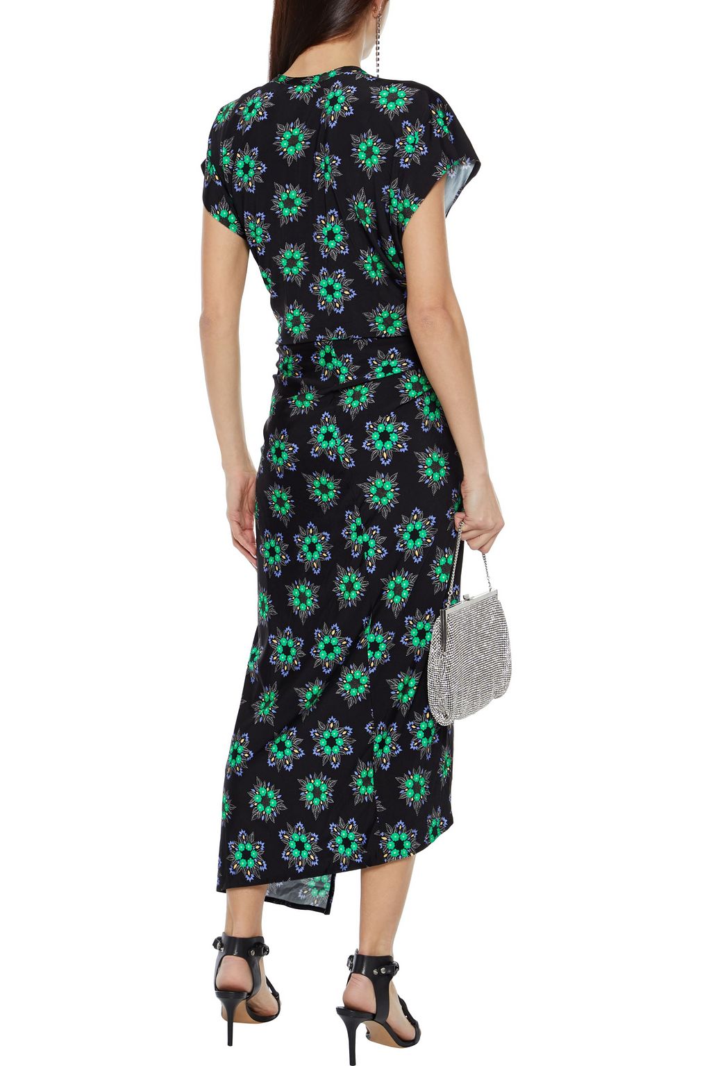 RABANNE Ring-embellished floral-print stretch-jersey midi dress