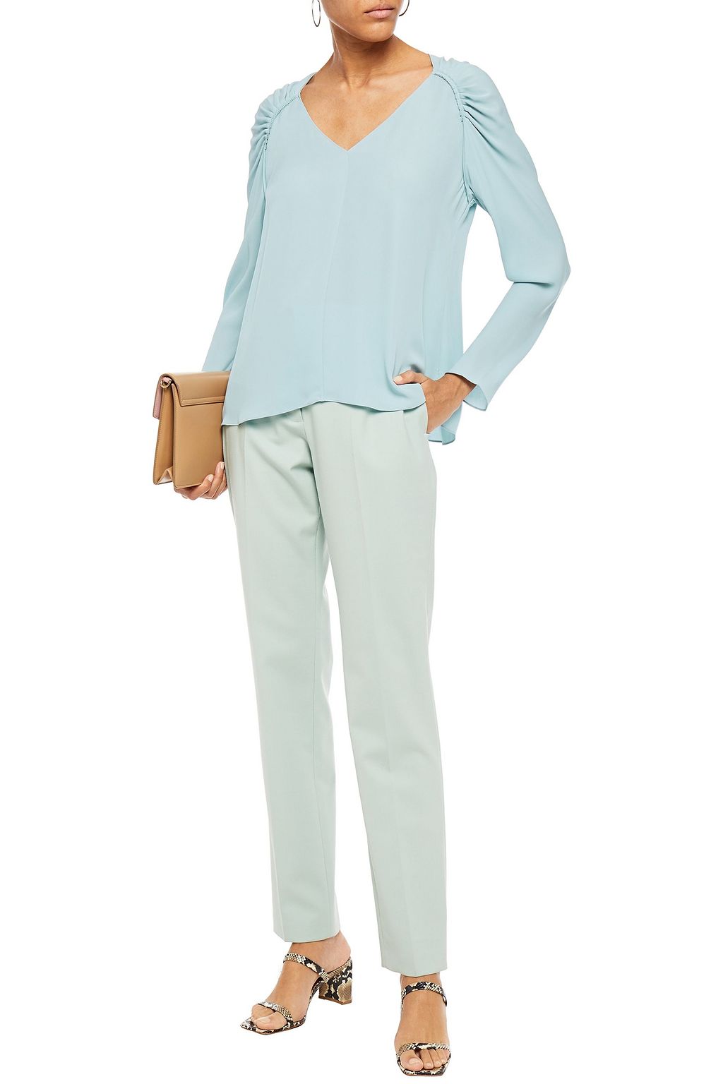 THEORY Pleated silk-crepe top