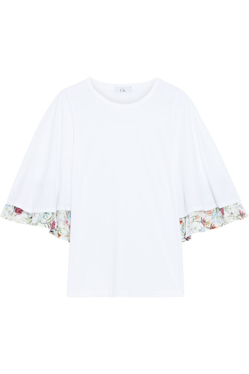 Clu Woman Layered Cotton-jersey And Floral-print Voile Top White Size S