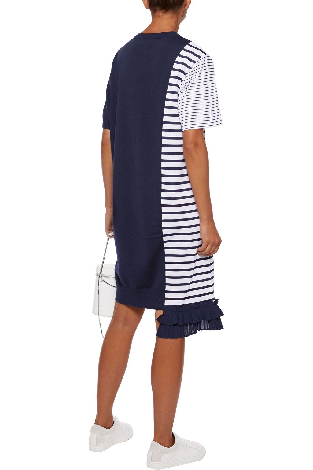 MAILLE CLU Asymmetric paneled striped cotton-jersey dress