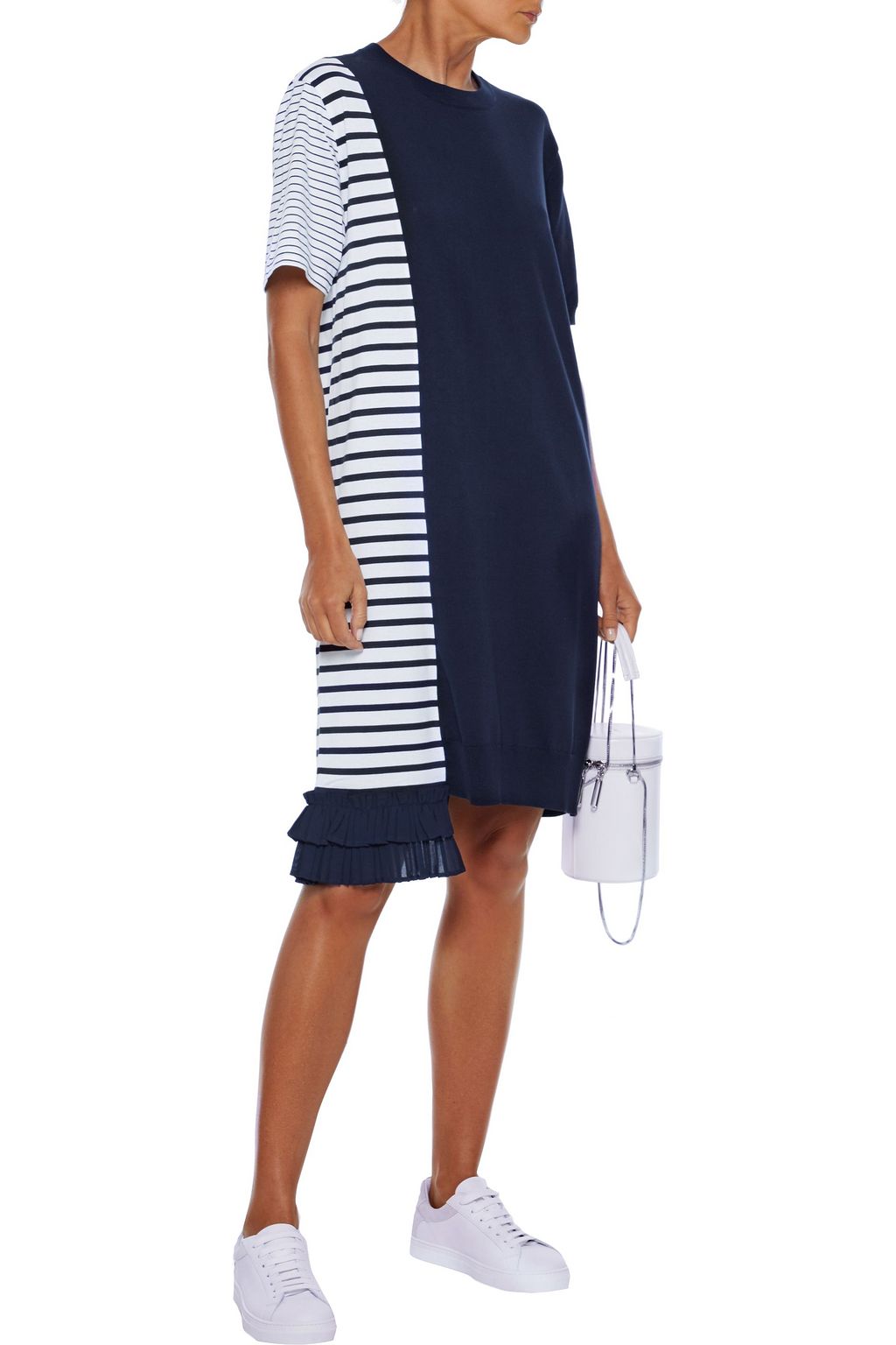 MAILLE CLU Asymmetric paneled striped cotton-jersey dress